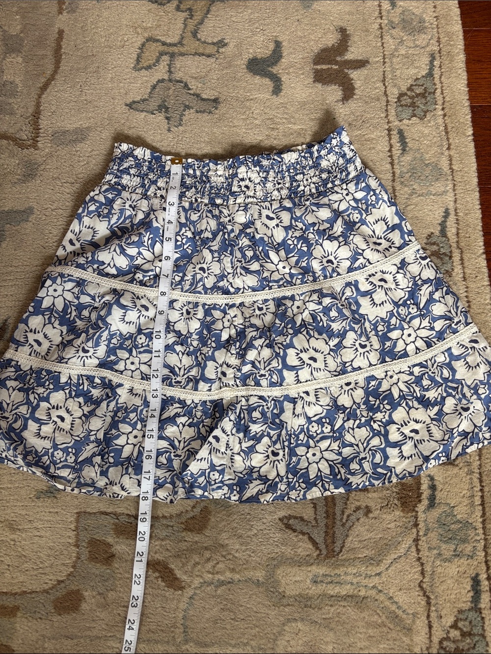 J. Crew Factory Blue and White Floral Tiered Skirt